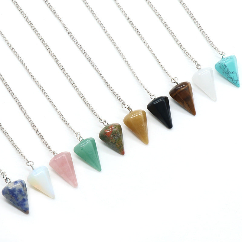 1295-Hexagonal Prism Rose Quartz Tiger Eye Pendulum, Natural Agate Crystal Gemstone Cone Pendant, DIY Crystal Pendant