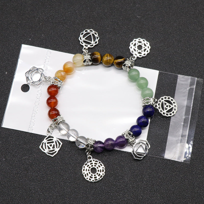 387-7chakela natural crystal stone chakra bracelet yoga jewelry crystal agate colorful stone bracelet