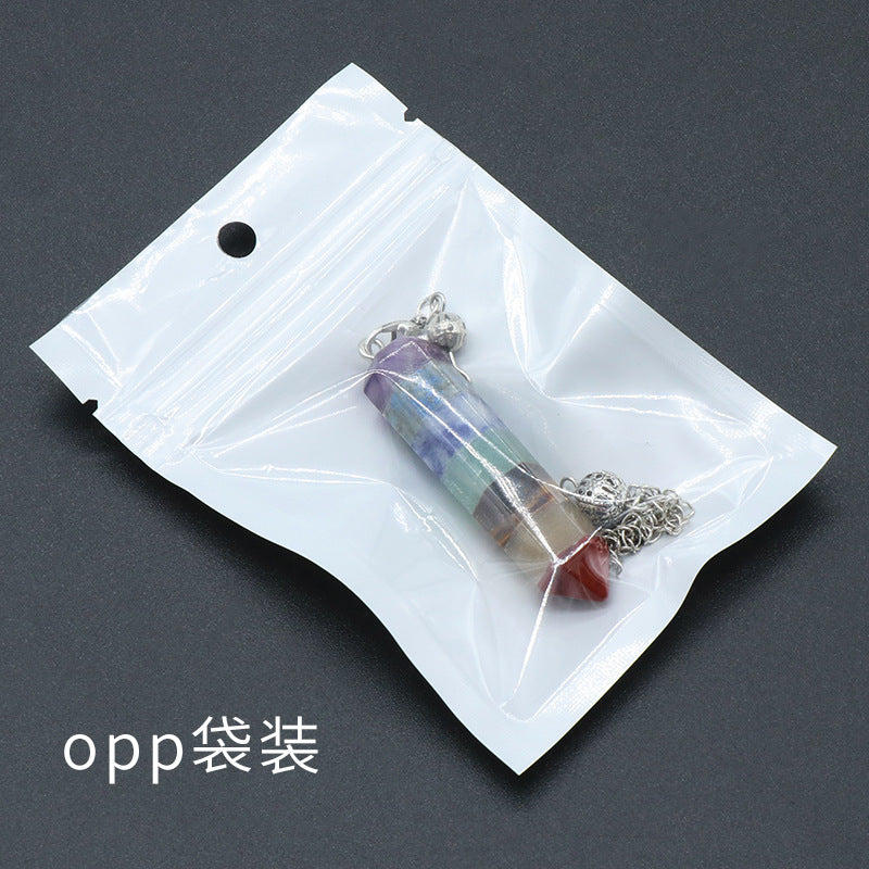 1467 - Pendulum Natural Crystal Rainbow Stone Pendulum, Rainbow Stone Hexagonal Prism with Splicing Craft Pendulum Pendant