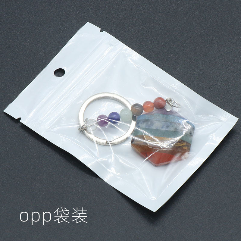 1348-Colorful Stone Hexagram Keychain Natural Crystal Colorful Stone Splicing Craft Chakra Keychain