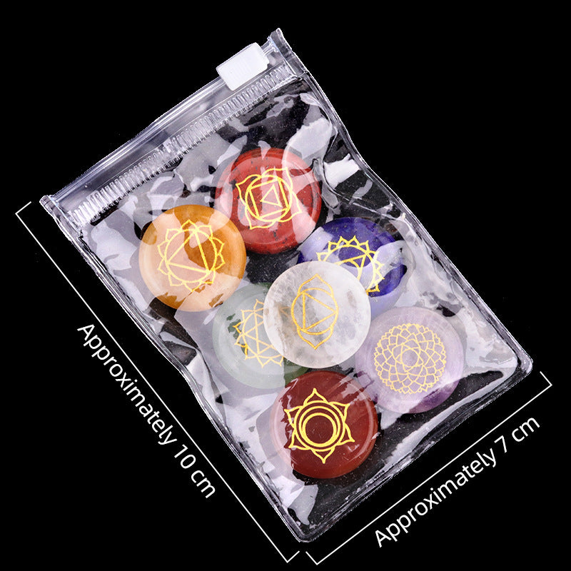 549-Natural crystal colorful stone round piece yoga stone 7 pieces velvet bag wish Amazon cross-border hot sale