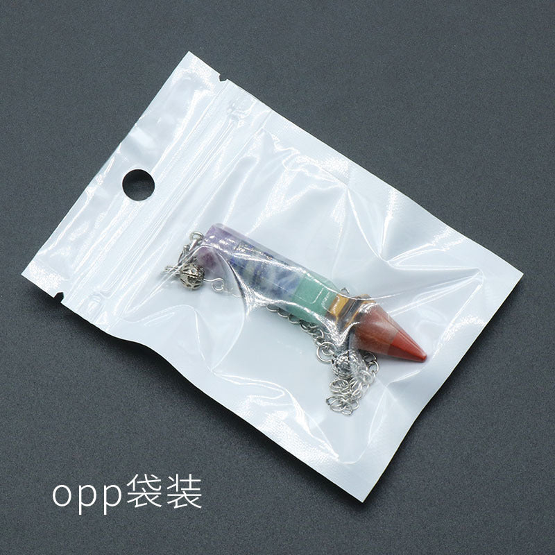 1540-Seven Meridians Yoga Pendulum Natural Crystal Colorful Stone Hexagonal Column Bullet Splicing Craft Pendulum Pendant