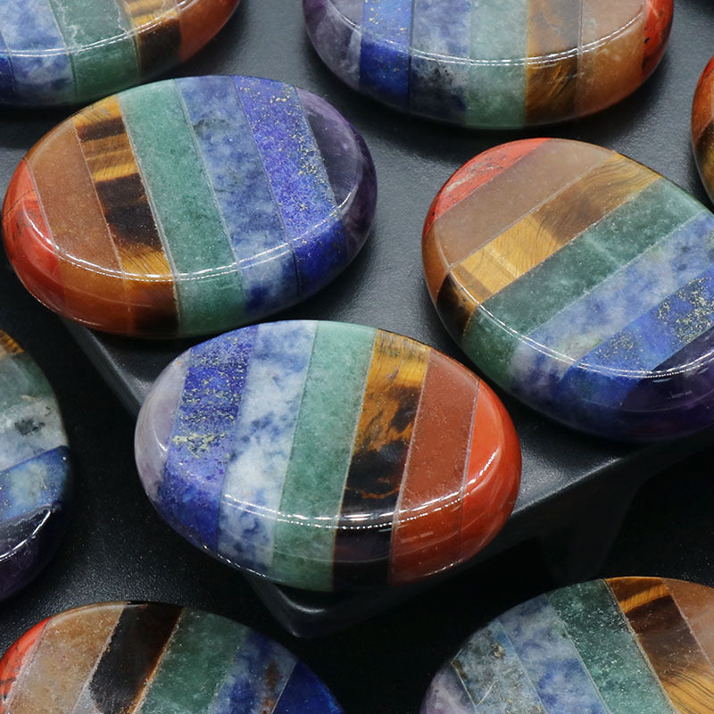 1342-Natural crystal colorful stone double flat oval stitching pendant Yoga stone stitching colorful stone small ornaments