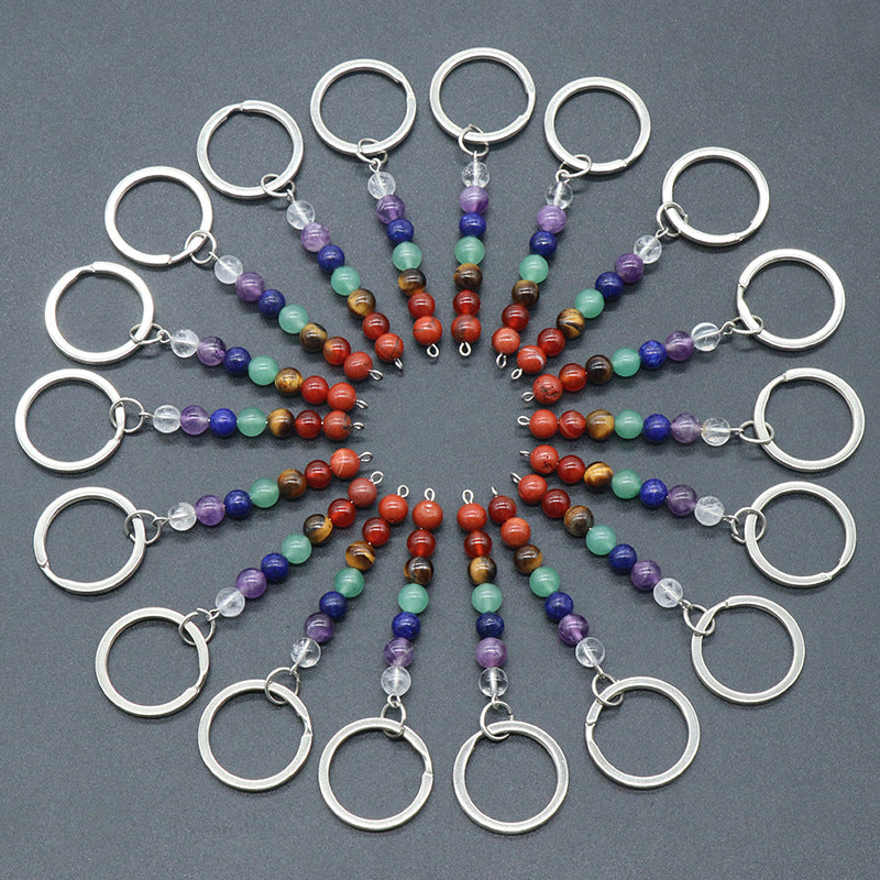 1454-Natural crystal colorful stone beads metal keychain accessories jewelry bag pendant DIY accessories wholesale