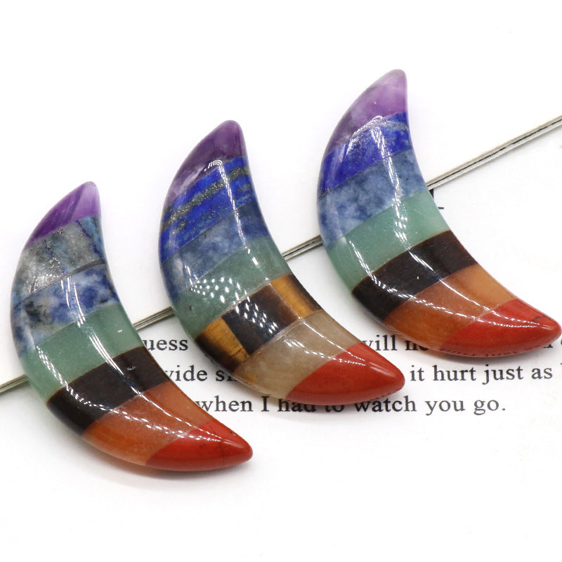 1225-Colorful Moon Natural Crystal Agate Splicing 23X49mm Moon Colorful Stone Small Ornaments Wholesale