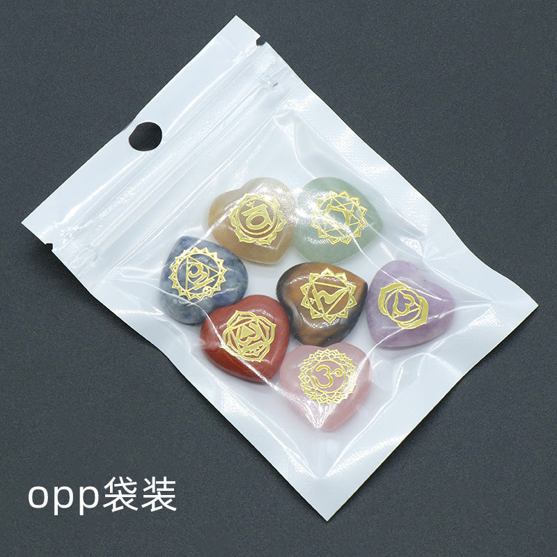 1563-Seven Meridians Love Symbol 7 Pieces per Pack Natural Crystal Agate Yoga Stone Metal Label Factory Direct Sales