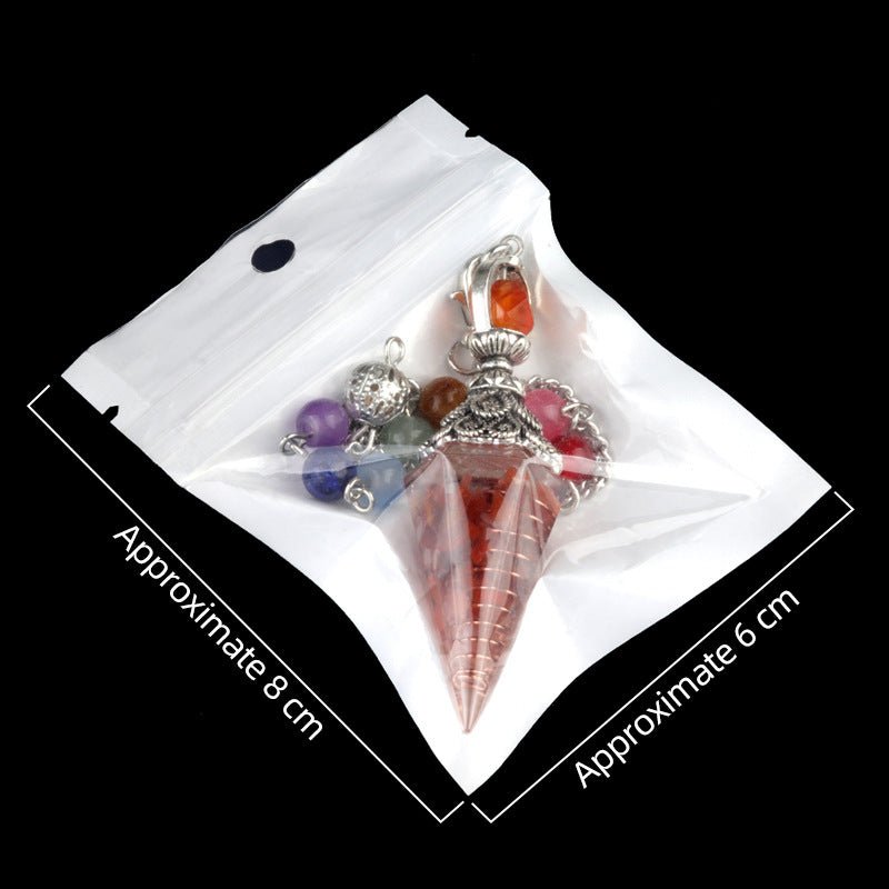 1971 - Natural Semi-Precious Stone Chip Resin Hexagonal Prism Pendulum Pendant Chakra Rainbow Bead Chain Pendant