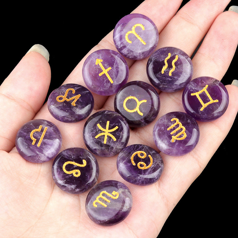 1987-Crystal Stone Twelve Constellations Bags 12 Constellations Rune Aura Stone Christmas Gift Cross-border Supply