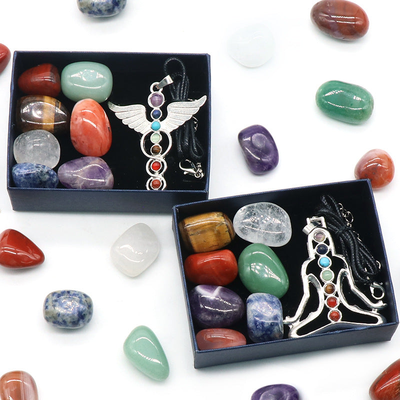 1297-Natural crystal amorphous rolling stone irregular colorful stone figurine angel colorful stone set