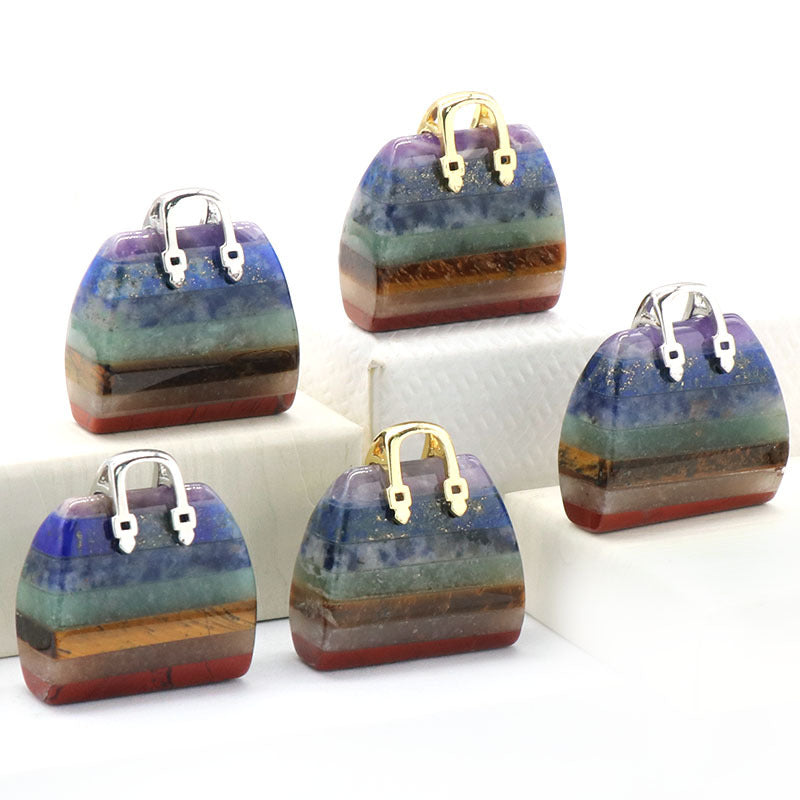 1336-Natural crystal stone colorful stone 30mm bag natural crystal stone splicing craft small bag ornaments