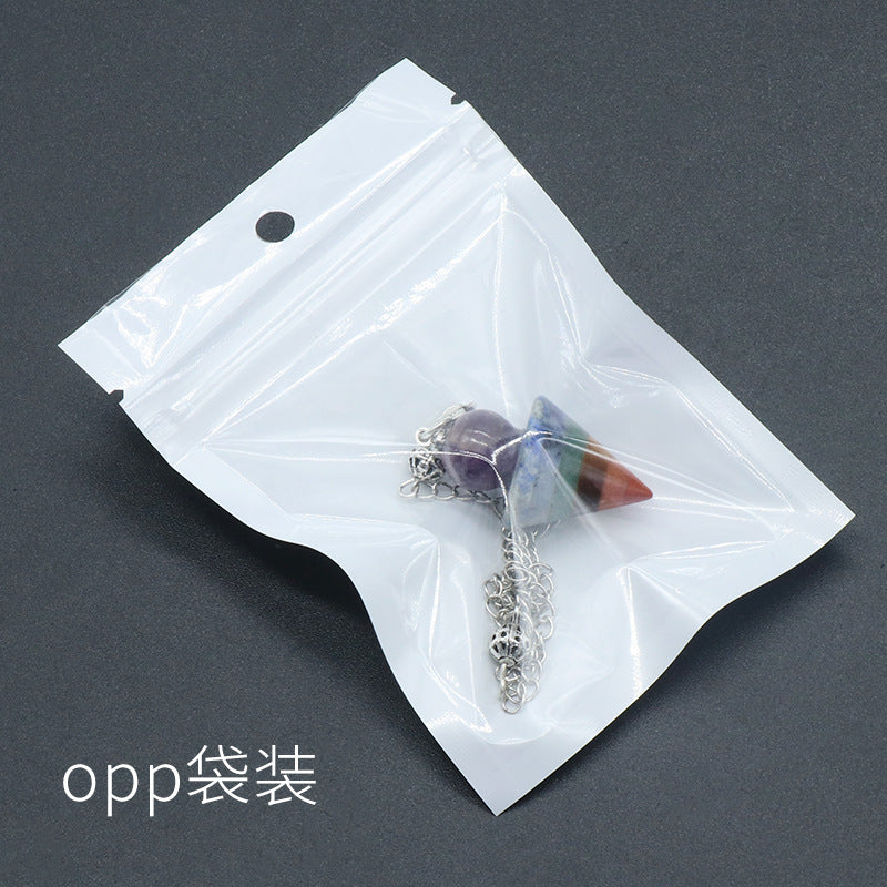 1436 - Pendulum Natural Crystal Rainbow Stone Pendulum, Gemstone Conical Pendant with Splicing Craft Pendulum Shape Pendant