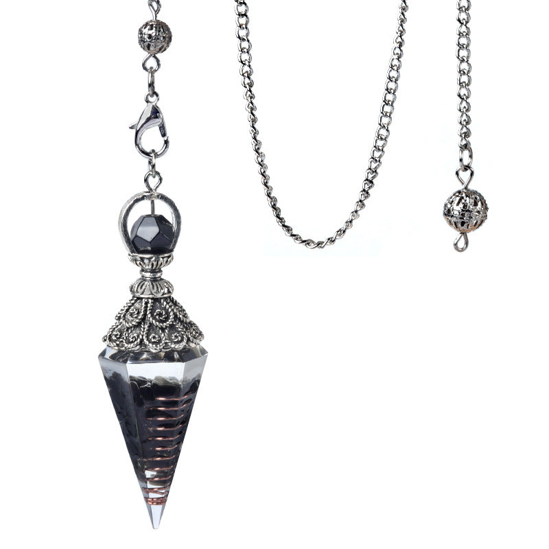 1924-Antique Silver Crystal Semi-precious Stone Colorful Gravel Resin Pendulum Hexagonal Cone Pendant Cross-border Supply