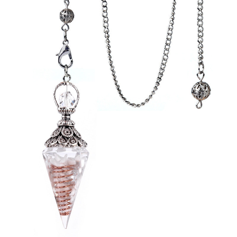 1924-Antique Silver Crystal Semi-precious Stone Colorful Gravel Resin Pendulum Hexagonal Cone Pendant Cross-border Supply