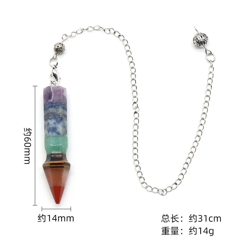 1540-Seven Meridians Yoga Pendulum Natural Crystal Colorful Stone Hexagonal Column Bullet Splicing Craft Pendulum Pendant