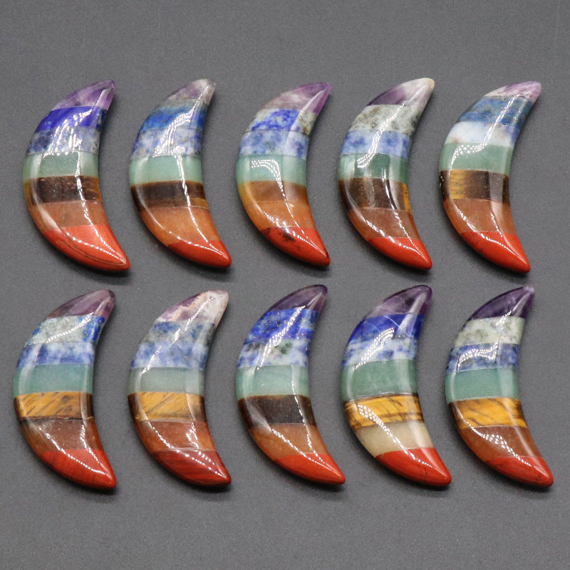 1225-Colorful Moon Natural Crystal Agate Splicing 23X49mm Moon Colorful Stone Small Ornaments Wholesale