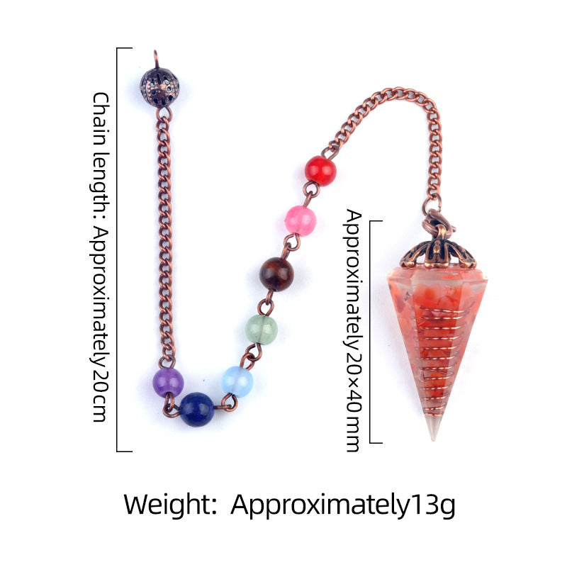 1972 - Natural Crystal Chip Resin Hexagonal Prism Flower Base Pendulum Pendant with Chakra Rainbow Beads Yoga Jewelry