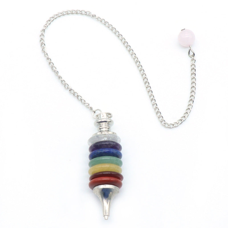 1148 - Natural Crystal Seven-Color Stone Round Disc Pendulum Detachable Yoga Stone Pendant