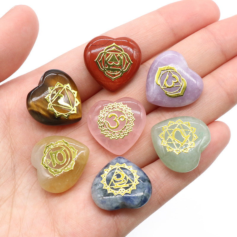 1563-Seven Meridians Love Symbol 7 Pieces per Pack Natural Crystal Agate Yoga Stone Metal Label Factory Direct Sales