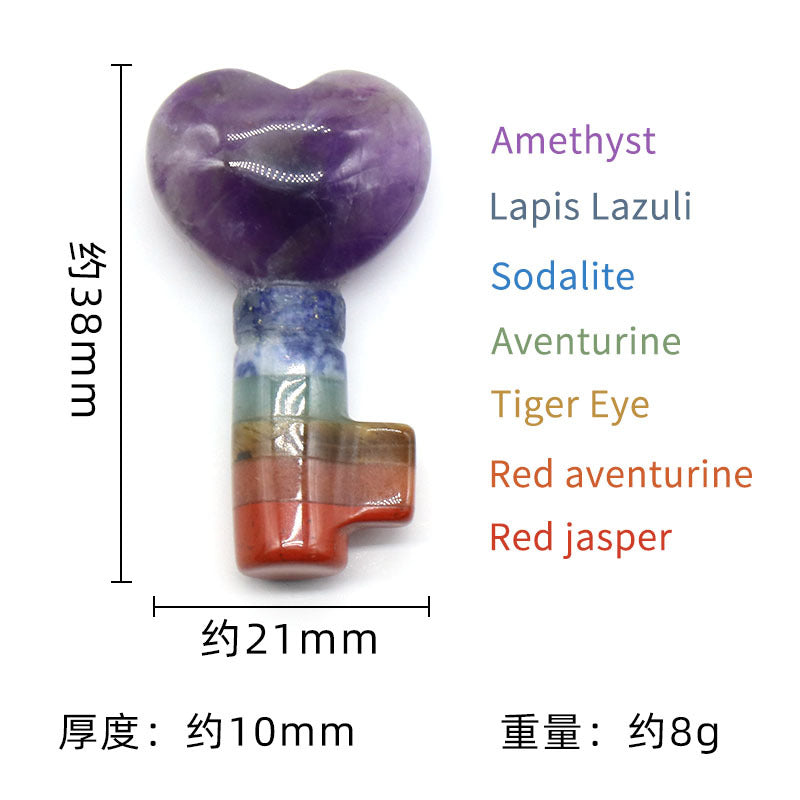 1499-Natural crystal colorful stone love key shape Chakra heart shaped lock key cross-border supply wholesale