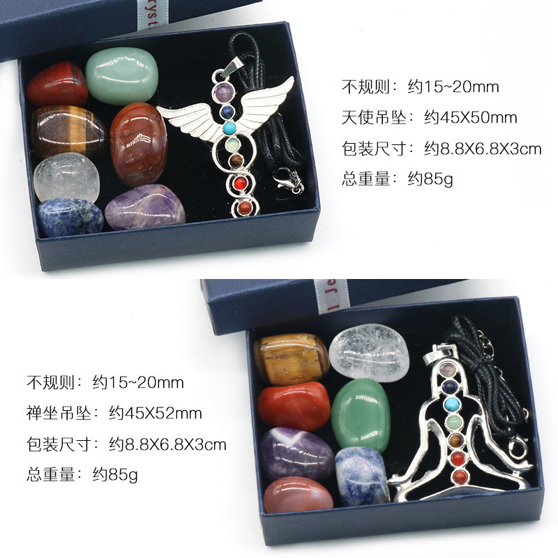 1297-Natural crystal amorphous rolling stone irregular colorful stone figurine angel colorful stone set