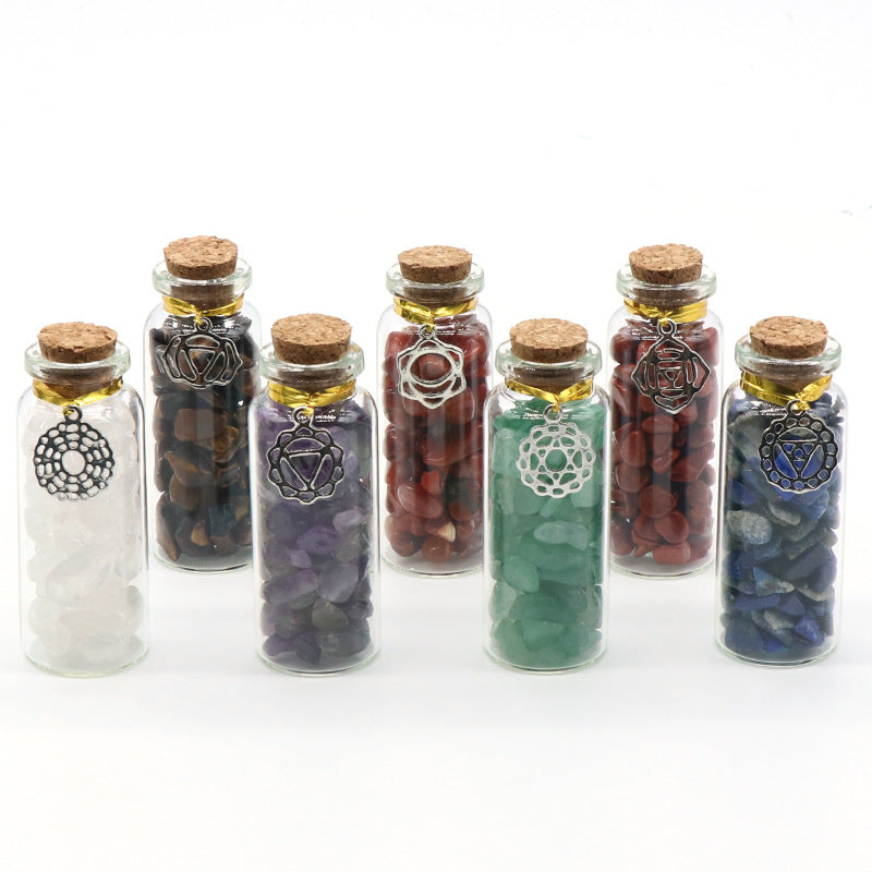 1078-chakela natural crystal gravel 7 bottles metal symbol style colorful stone box ornaments