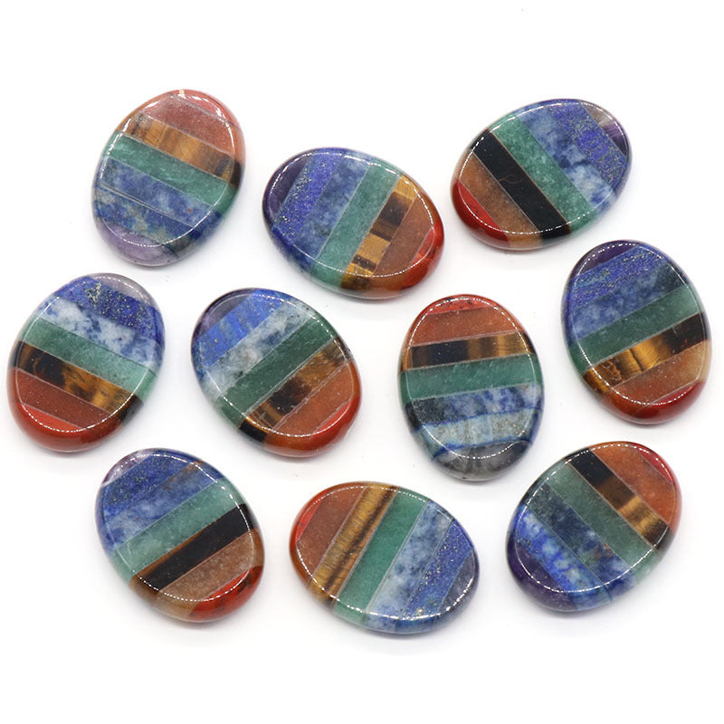 1342-Natural crystal colorful stone double flat oval stitching pendant Yoga stone stitching colorful stone small ornaments