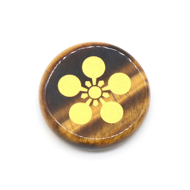 1136- Engraved round disc five-petal flower model Natural crystal agate stone 25mm round laser engraved symbol flower