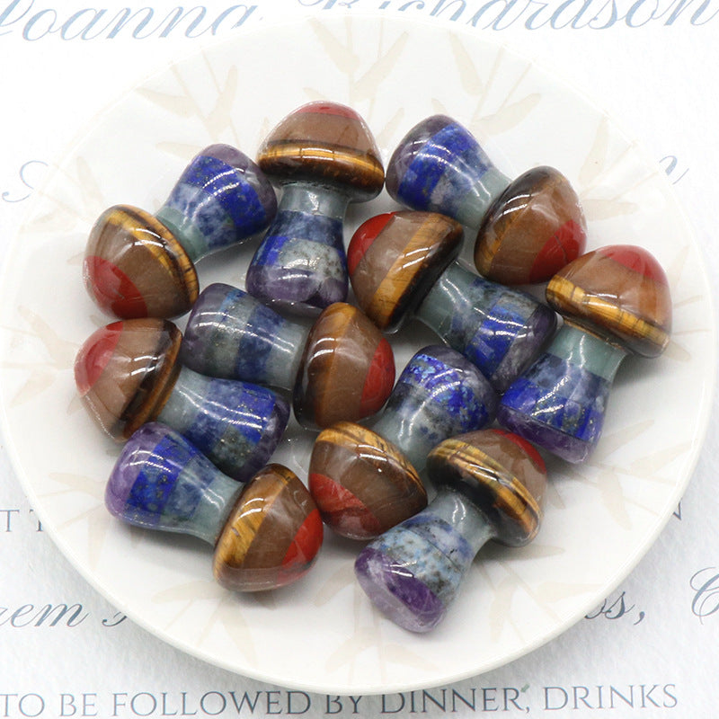 1224-Colorful Mushroom Natural Crystal Colorful Splicing Craft 21X35mm Mushroom Stone Ornaments Wholesale