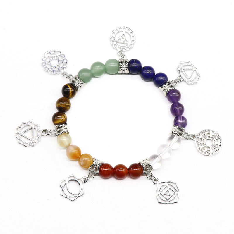 387-7chakela natural crystal stone chakra bracelet yoga jewelry crystal agate colorful stone bracelet