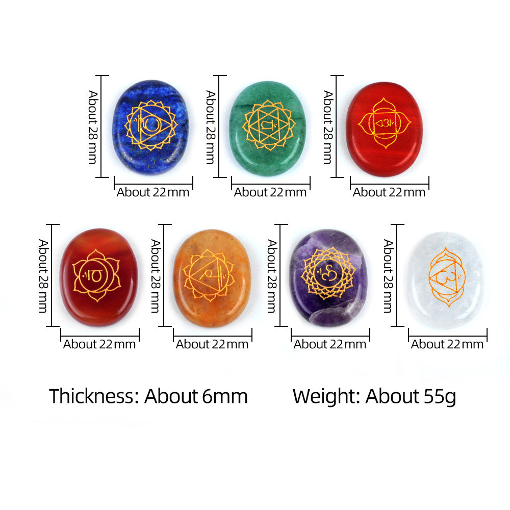 1773-7pcs per set Seven Vein Stone Oval Natural Crystal Agate Yoga Stone Colorful Crystal Engraved Character Stone