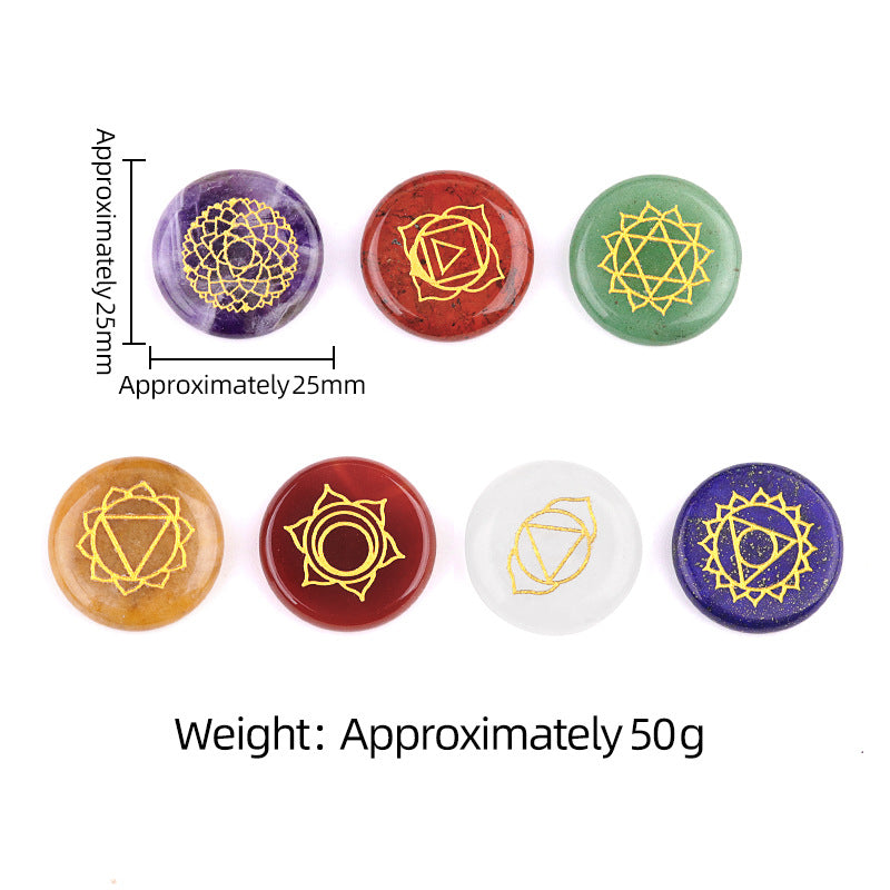 549-Natural crystal colorful stone round piece yoga stone 7 pieces velvet bag wish Amazon cross-border hot sale