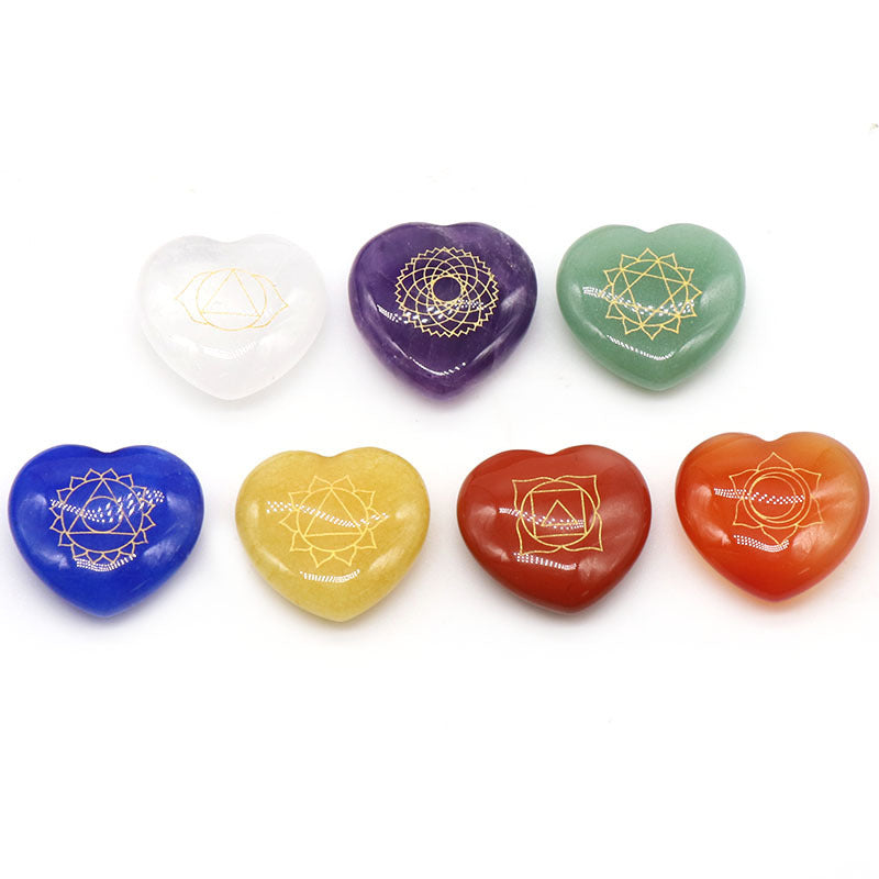 1182-Colorful Love Symbol Natural Crystal Agate Stone Set of 7 Heart-shaped Hearts Factory Direct Sales