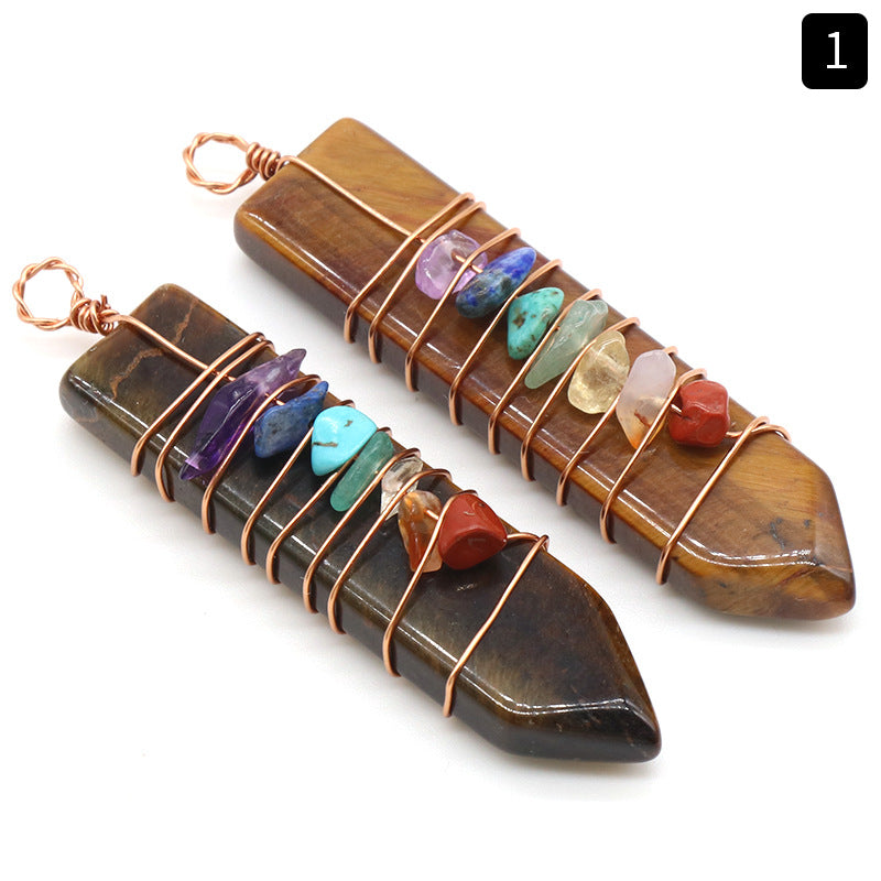 1214-Colorful stone natural crystal agate stone arrow pendant Colorful crystal gravel DIY wire pendant