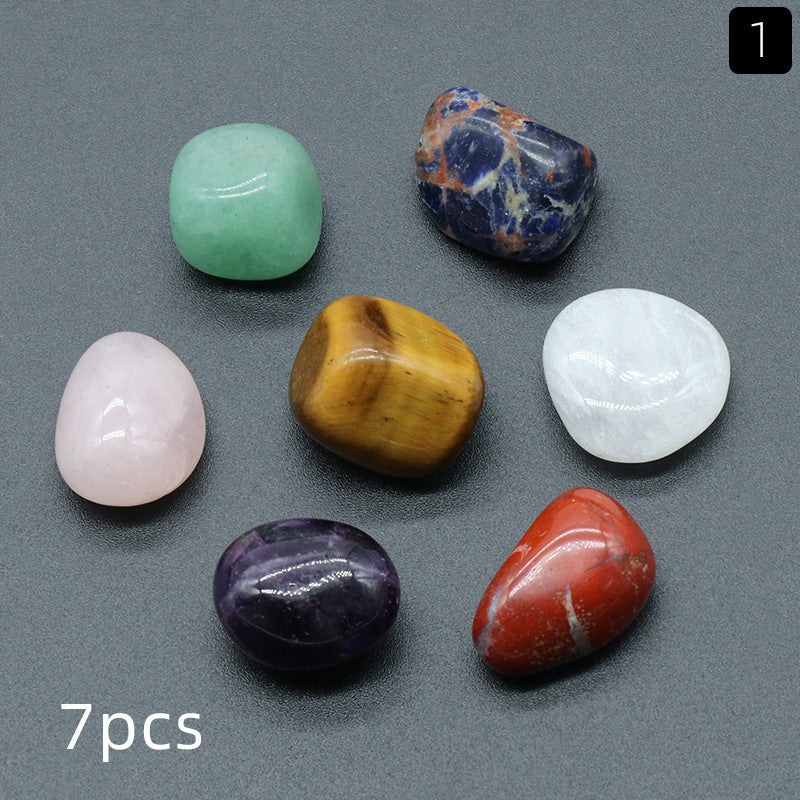 1536-Natural stone crystal agate stone seven veins irregular rolling stone colorful stone yoga stone 7/8 pieces set