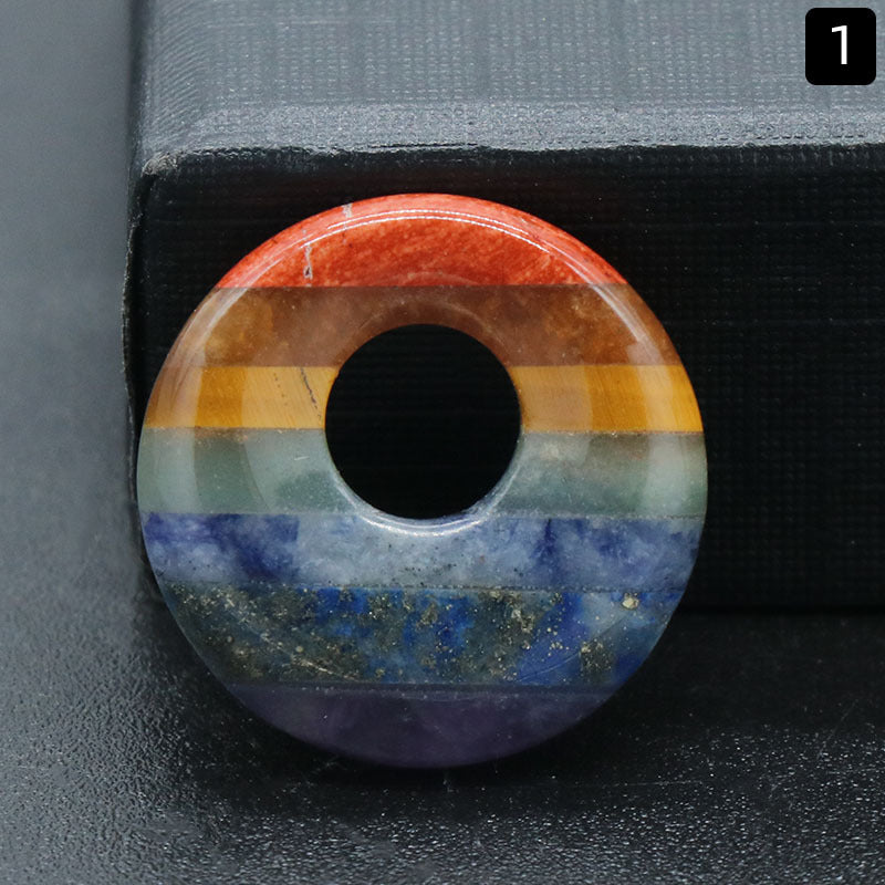 1347-Colorful stone round side hole pendant natural colorful splicing side hole large hole ring DIY chakra pendant