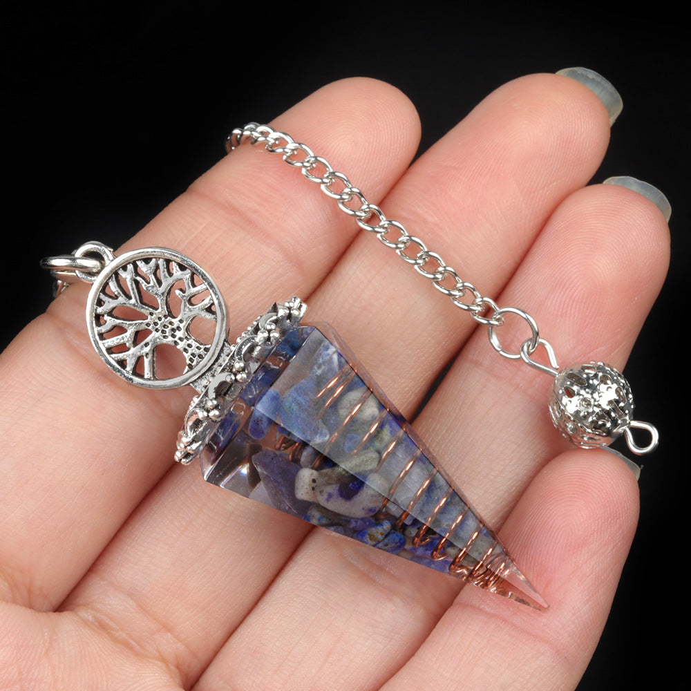 1769-Tree of Life Resin Stone Pendulum Crystal Agate Stone Resin Drip Hexagonal Cone Pendulum Cross-Border Supply