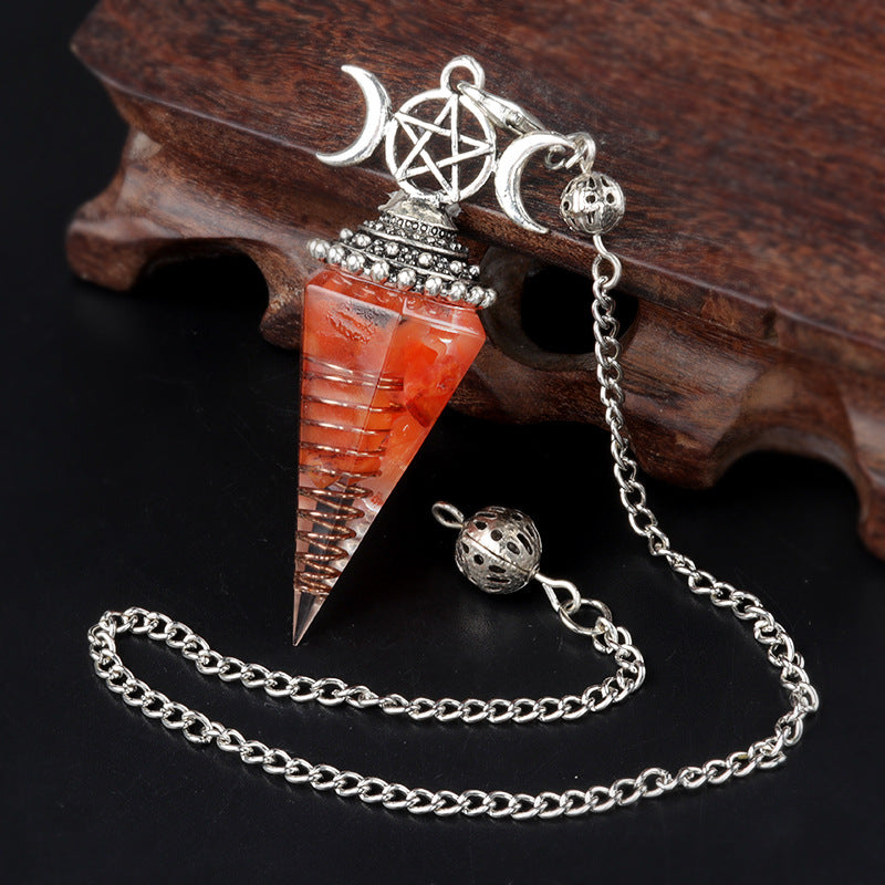 1690 - Three-Phase Moon Rainbow Stone Resin Crystal Gem Six-Sided Pendulum Chakra Pendant Cross-Border Jewelry