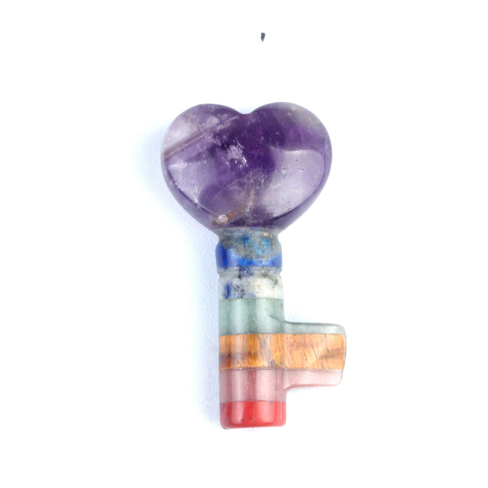 1499-Natural crystal colorful stone love key shape Chakra heart shaped lock key cross-border supply wholesale