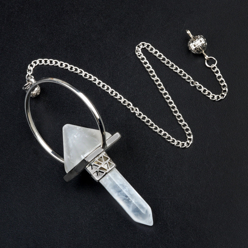 1925-White Crystal Column Pyramid Hexagonal Column Pendulum Pendant Energy Amplifier Pendant