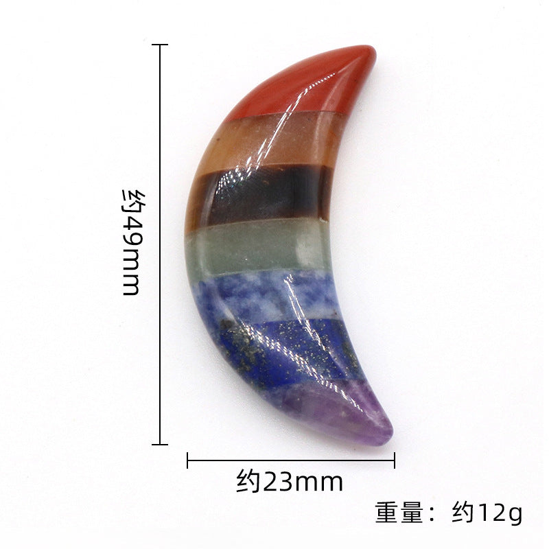 1225-Colorful Moon Natural Crystal Agate Splicing 23X49mm Moon Colorful Stone Small Ornaments Wholesale