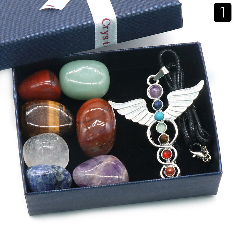 1297-Natural crystal amorphous rolling stone irregular colorful stone figurine angel colorful stone set