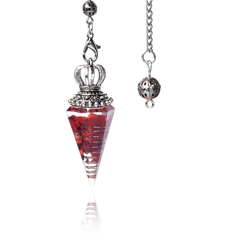 1645 - Soul Pendulum Crystal Chip Resin Pendulum, Hexagonal Prism Chakra Pendulum, Cross-Border Jewelry