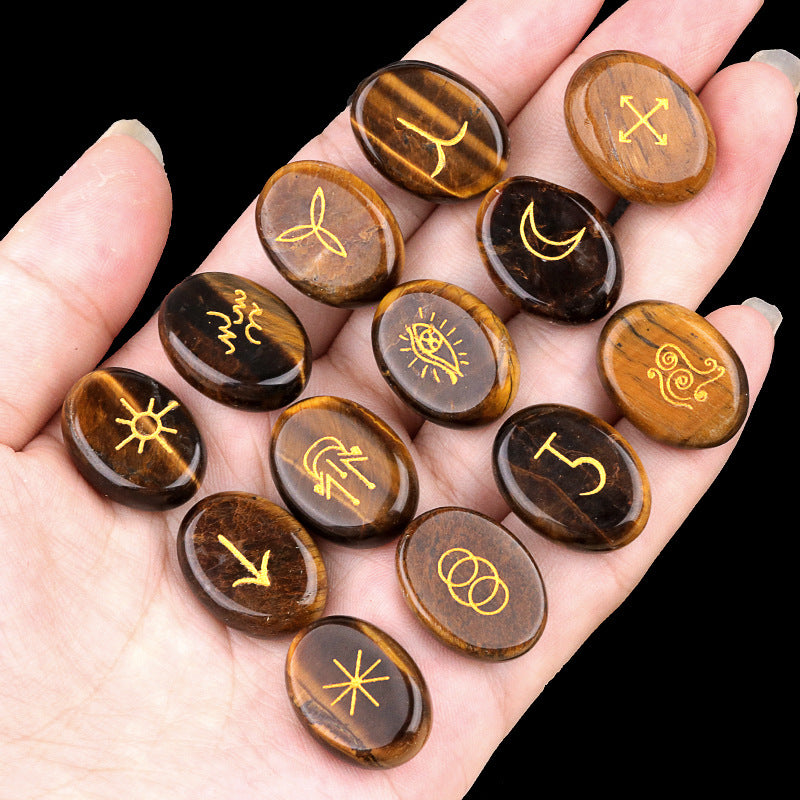 1712-witches runes witch runes natural crystal agate semi-precious stone carving such as Nirun runes