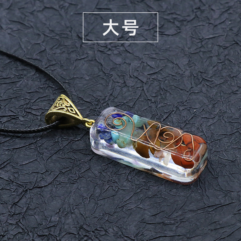 988-Colorful gravel necklace, resin glue wrapped natural stone pendant manufacturer, cross-border live broadcast Amazon supply