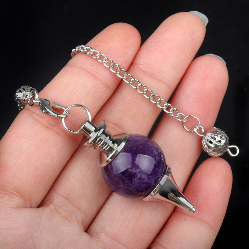 1764 - Natural Crystal Agate Semi-Precious Stone Sphere Pendulum Pendant, Detachable Three-Piece Set Pendulum Pendant Necklace