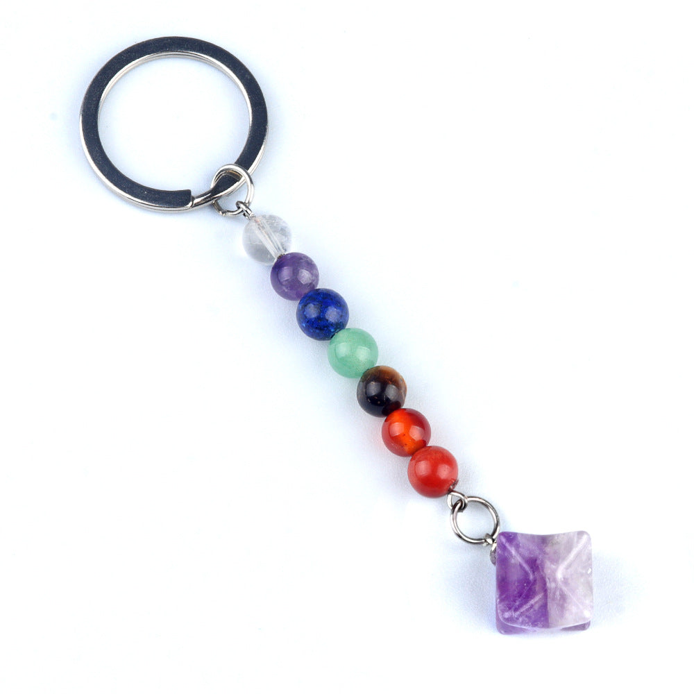 1937-Natural crystal agate colorful stone Kaba star keychain Merkaba star three-dimensional six-pointed star pendant