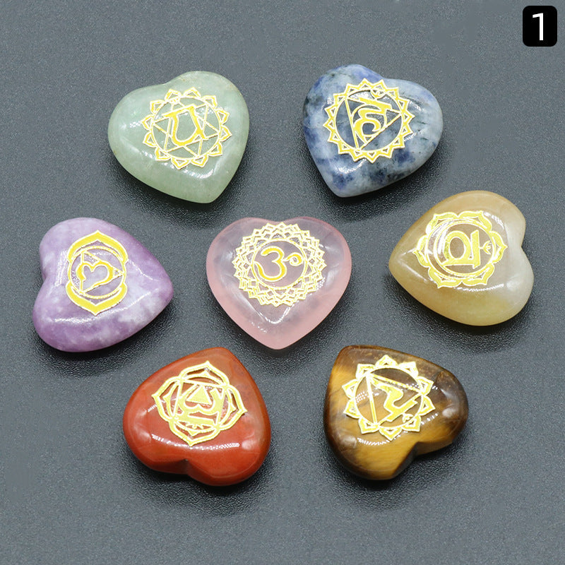 1563-Seven Meridians Love Symbol 7 Pieces per Pack Natural Crystal Agate Yoga Stone Metal Label Factory Direct Sales