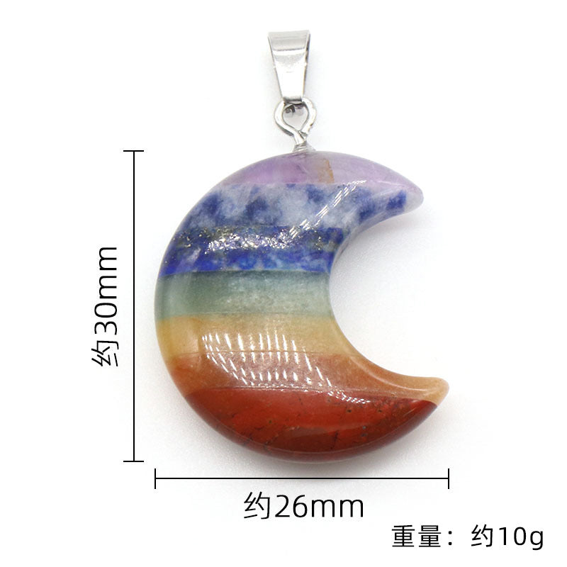 1232-Colorful Stone Moon Pendant Natural Crystal Stone Splicing 30mm Crescent Chakra Jewelry