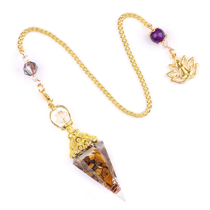 2110 - Natural Crystal Agate Stone Colorful Gravel Resin Gold Hexagonal Cone Pendulum Pendant - New Cross-Border Product