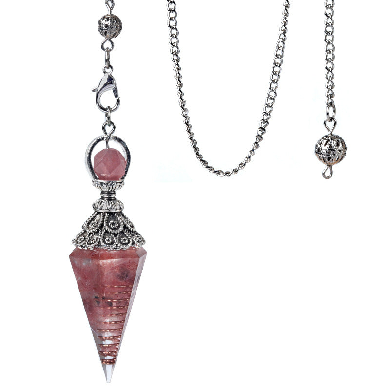 1924-Antique Silver Crystal Semi-precious Stone Colorful Gravel Resin Pendulum Hexagonal Cone Pendant Cross-border Supply